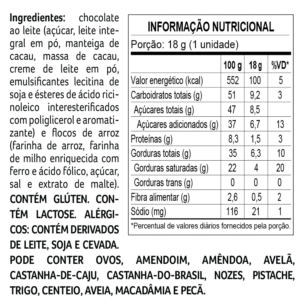 Tablete de Chocolate ao Leite Crocante 18g - foto 2