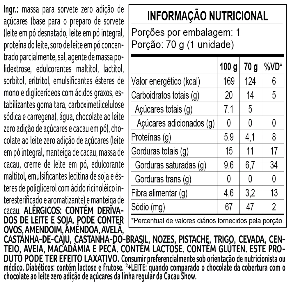 Sorvete laCreme Zero Adição de Açúcar ao Leite 70g - foto 2