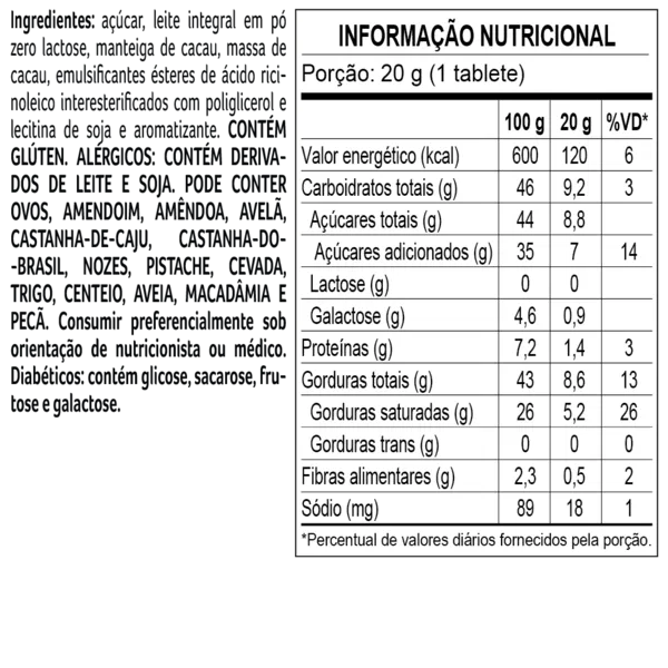 Tablete Bless Zero Lactose ao Leite 20g - foto 2