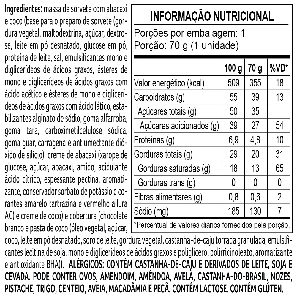 Sorvete Bob Esponja Abacaxi e Coco 70g - foto 2