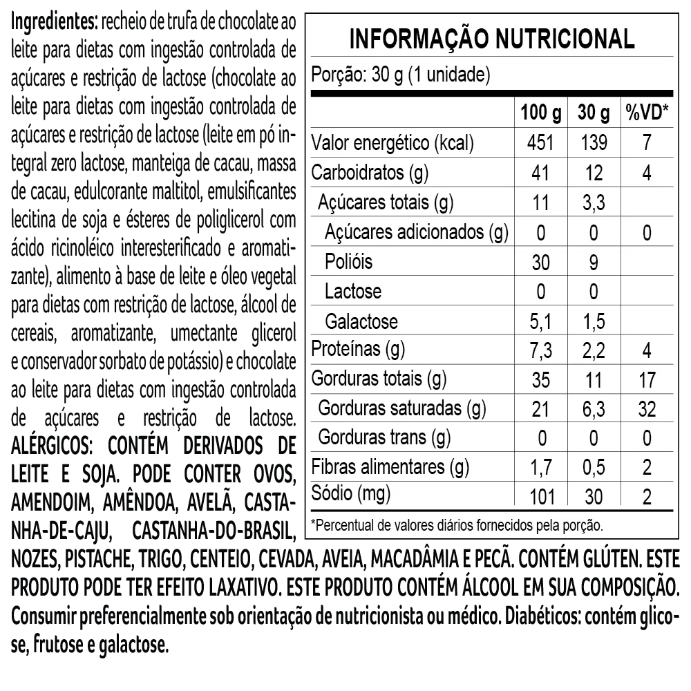 Trufa Bless Zero Açúcar e Zero Lactose de Chocolate ao Leite 30g - foto 2